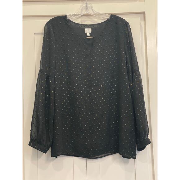 Dress Barn Black blouse with metallic accents LG - Picture 1 of 10